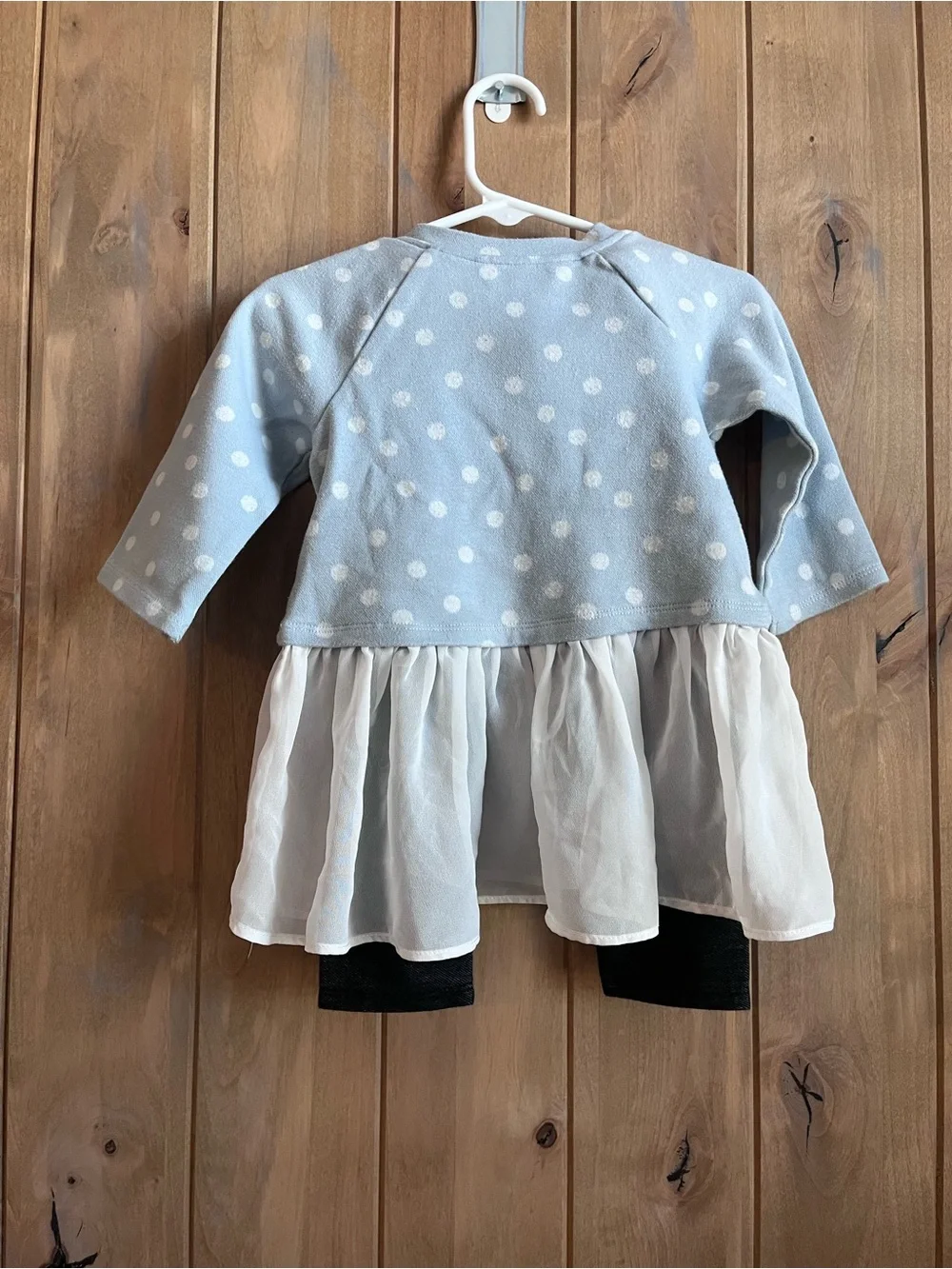 Pippa & Julie Light Blue Polka Dot Tulle  Top with faux Jean leggings - size 12m